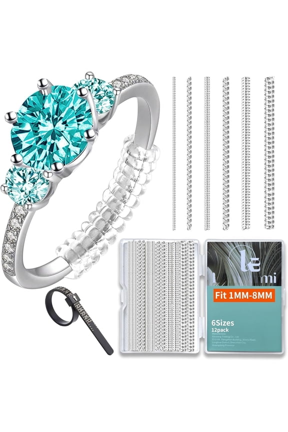 Ring Size Adjuster for Loose Rings, 12 Pack 6 Sizes,  Invisible Coil Wrap, Tightener for Women and Men (Clear)