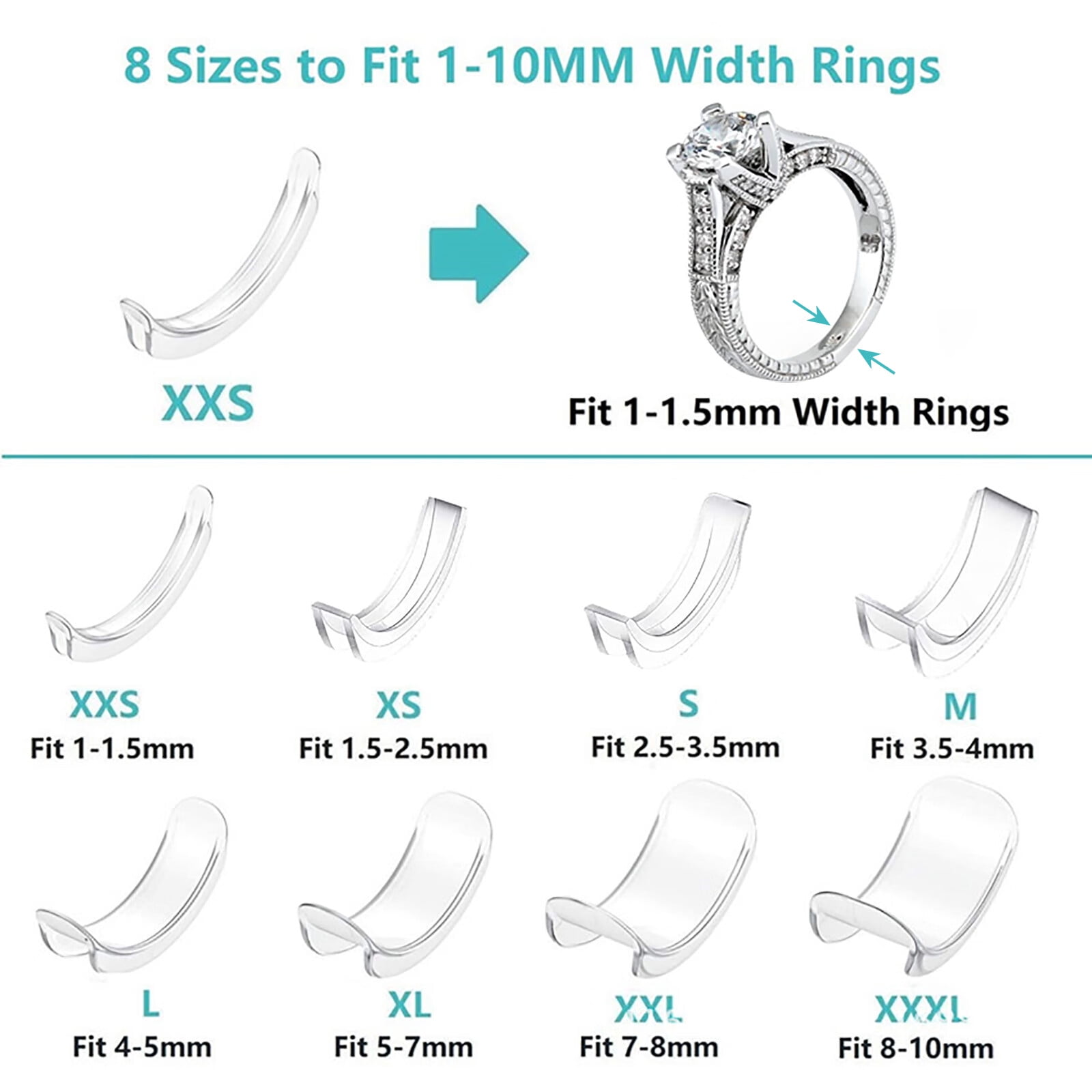 Buy 12 Pack Ring Rubber Size Adjuster for Loose Rings Invisible Ring Guard  for Women 4 Size Clear Plastic Wide Thin Band Resizing Ring Resize Make  Ring Smaller Without Resizing for Men