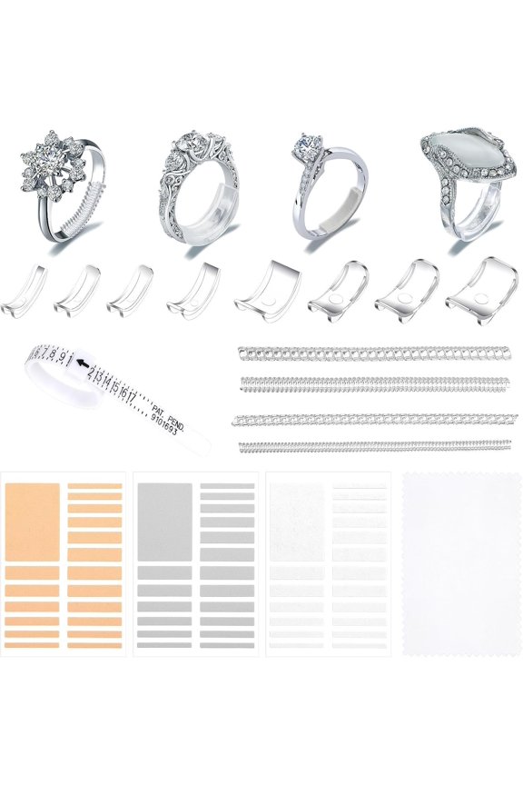 Ring Size Adjusters Set for Loosing Rings with Ring Size Measuring Tool 17 count Plug-in Invisible Ring Guards  Tightener EVA  Ring Size Reducer Set with Polishing Cloth Organizer for Women