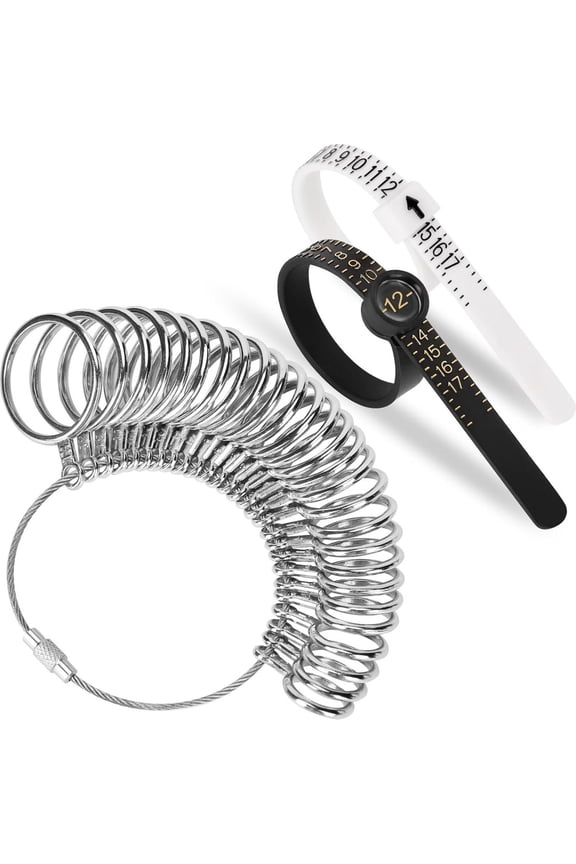 Ring Size Measuring Tool Set Metal Finger Sizer Gauge with Flexible Ring Ruler for Accurate Jewelry Sizing