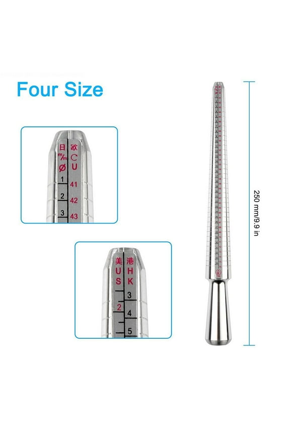 Ring Size Mandrel, US Sizes 1-15, EU, mm, and Internatial Sizes, Aluminum