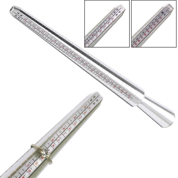 Ring Size Mandrel, US Sizes 1-15, EU, mm, and Internatial Sizes, Aluminum
