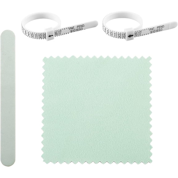 Ring Size US Official American Finger Measure with Double-sided Sponge Polish Strip File and Silver Polishing Cloth Mixed Color 4pcs