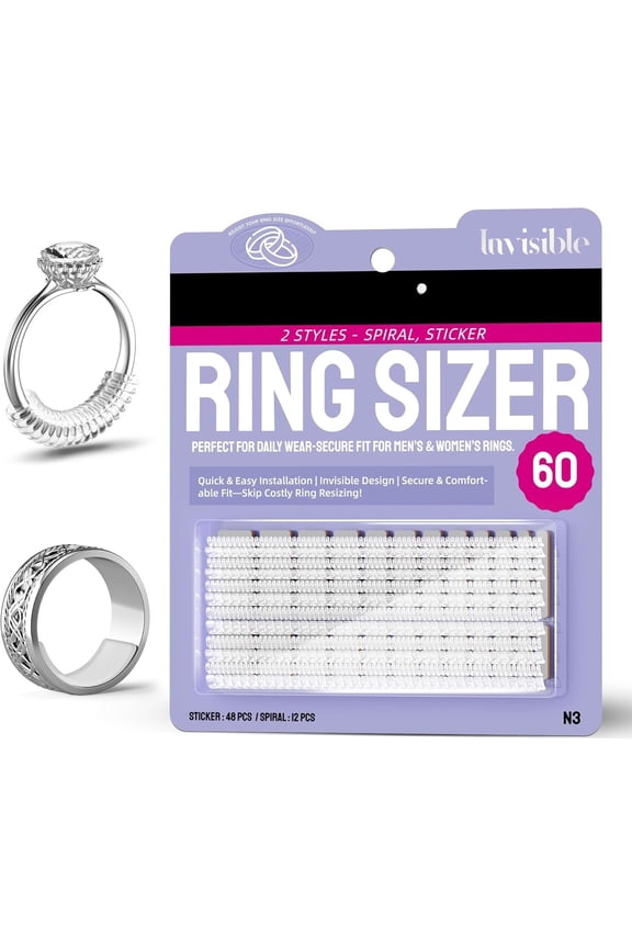 Ring Sizer Adjuster for Loose Rings - 60 count Invisible Resizing Kit, 2 Styles (Spiral Coils & Sizing Strips) for Women & Men, Fits Ring Widths 1-10mm, Ring Guard Resizer for Easy Sizing