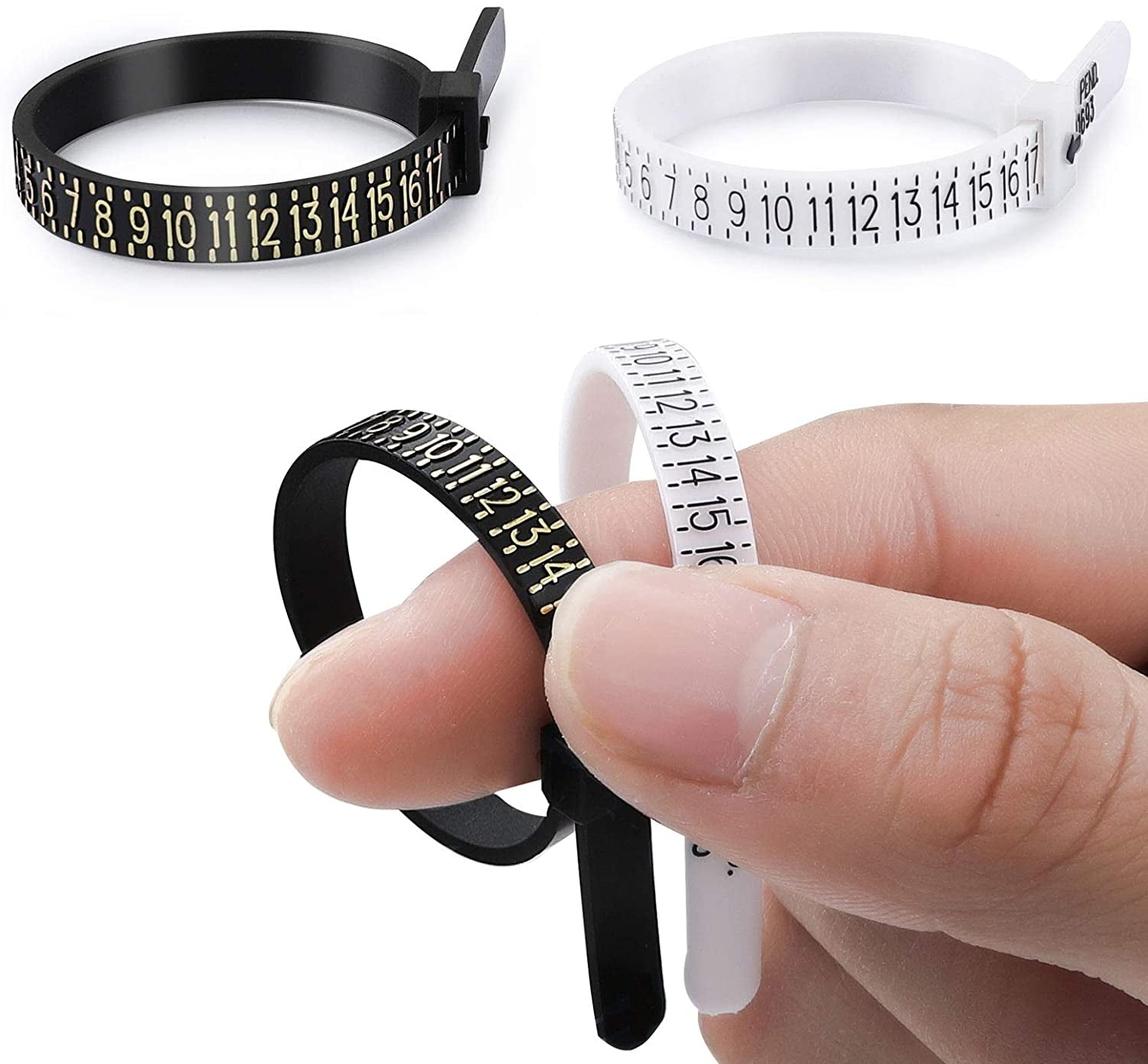 2-Piece Ring Sizer Measurement Tool JRONGHE Reusable Finger Size  Measurement Tape with Magnifying Glass, Jewelry Size Measurement Tool 1-17  US Ring