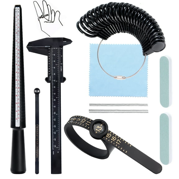 Ring Sizer Measuring Tool, 22 Pcs Ring Size Adjuster Includes Ring Mandrel, Ring Sizer Guage, Spiral Silicone Tightener Set with Polishing Cloth, Invisible Ring Size Adjuster for Loose Rings
