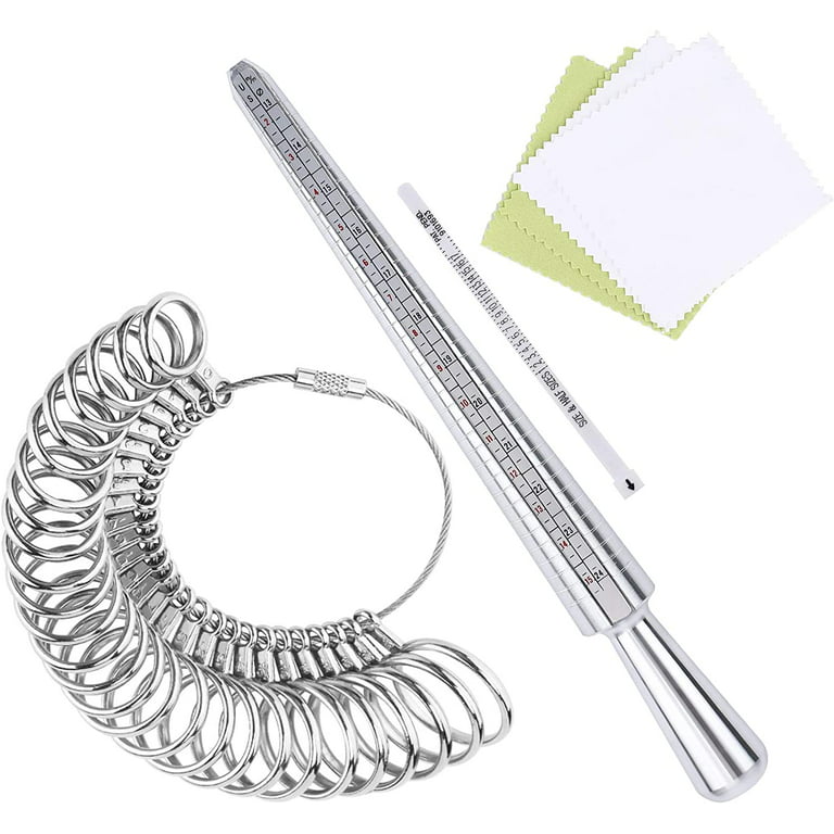 Ring Sizer Measuring Tool, Aluminum Ring Mandrel, 27 Pcs Metal Ring  Measurement Tool, Mens Womens Finger Gauge, 4 Sizes Ring Stick, 4 Pcs  Polishing