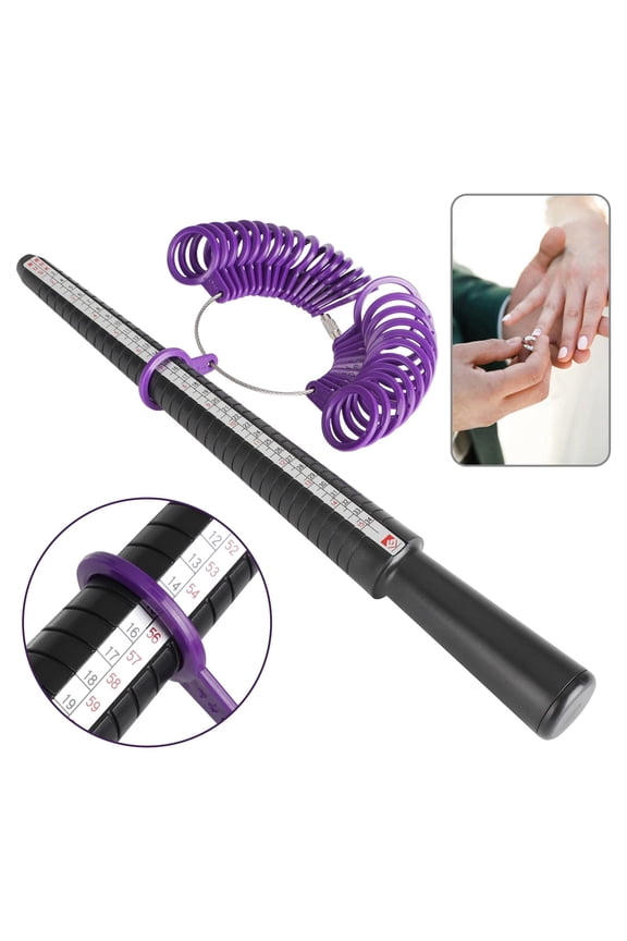 Ring Sizer Measuring Tool Finger Ring Mandrel, DISEN Ring Gauge Black Finger Sizer Stick, Finger Sizing Measurement Jewelry Making Tools Set with 27pcs Circle Models