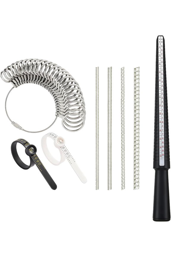 Ring Sizer Measuring Tool Kit : Mandrel Measurer with 27 Steel Measuring Rings  0-13, 2 count Finger Size Gauge  1-17, 4 count Finger Measurer Adjuster for Loose Rings for Men Women