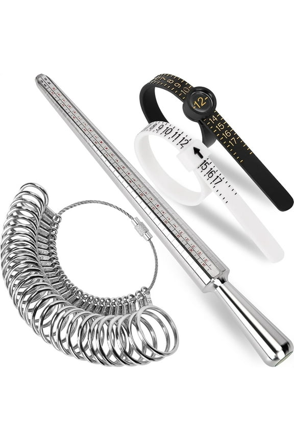 Ring Sizer Measuring Tool Kit, Ring Mandrel Measurer, 27 PCS Premium Steel Measuring Ring Tool, US Ring Size 0-13, 2 PCS Reusable Finger Size 1-17 USA Rings Size with Magnified Glass