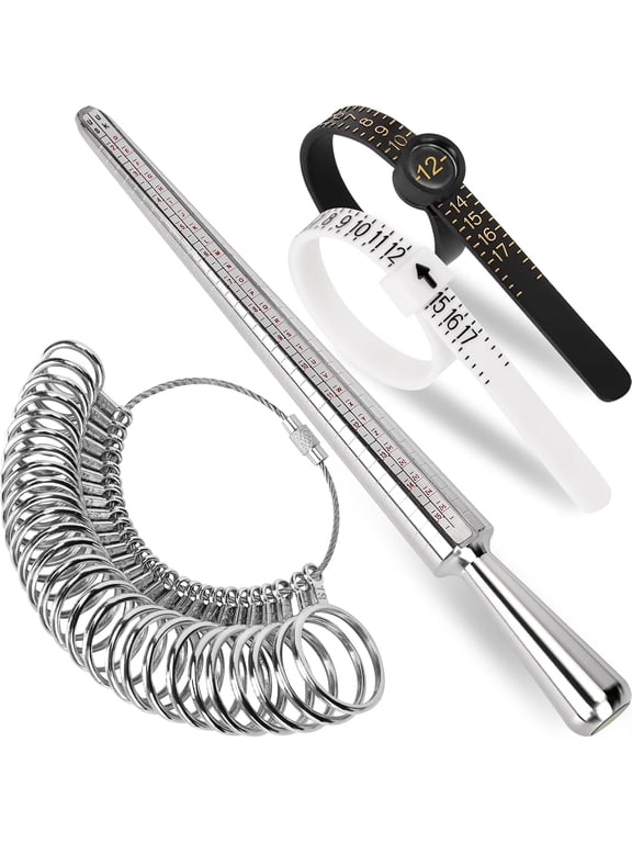 Ring Sizer Measuring Tool Kit, Ring Mandrel Measurer, 27 PCS Premium Steel Measuring Ring Tool, US Ring Size 0-13, 2 PCS Reusable Finger Size 1-17 USA Rings Size with Magnified Glass