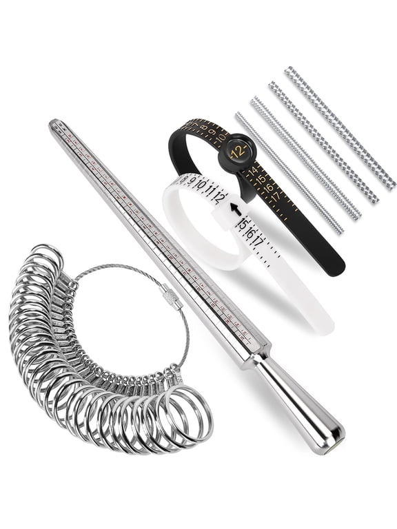 Ring Sizer Measuring Tool Kit, Ring Mandrel Measurer, 27 Pcs Premium Steel Measuring Ring Tool, US Ring Size 0-13, 2 Pcs Reusable Finger Size 1-17 USA Rings Size with Magnified Glass, 4 Pcs Ring Wrap