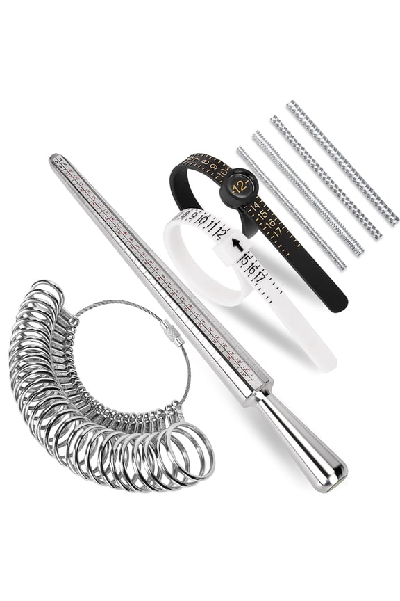 Ring Sizer Measuring Tool Kit, Ring Mandrel Measurer, 27 Pcs Premium Steel Measuring Ring Tool, US Ring Size 0-13, 2 Pcs Reusable Finger Size 1-17 USA Rings Size with Magnified Glass, 4 Pcs Ring Wrap