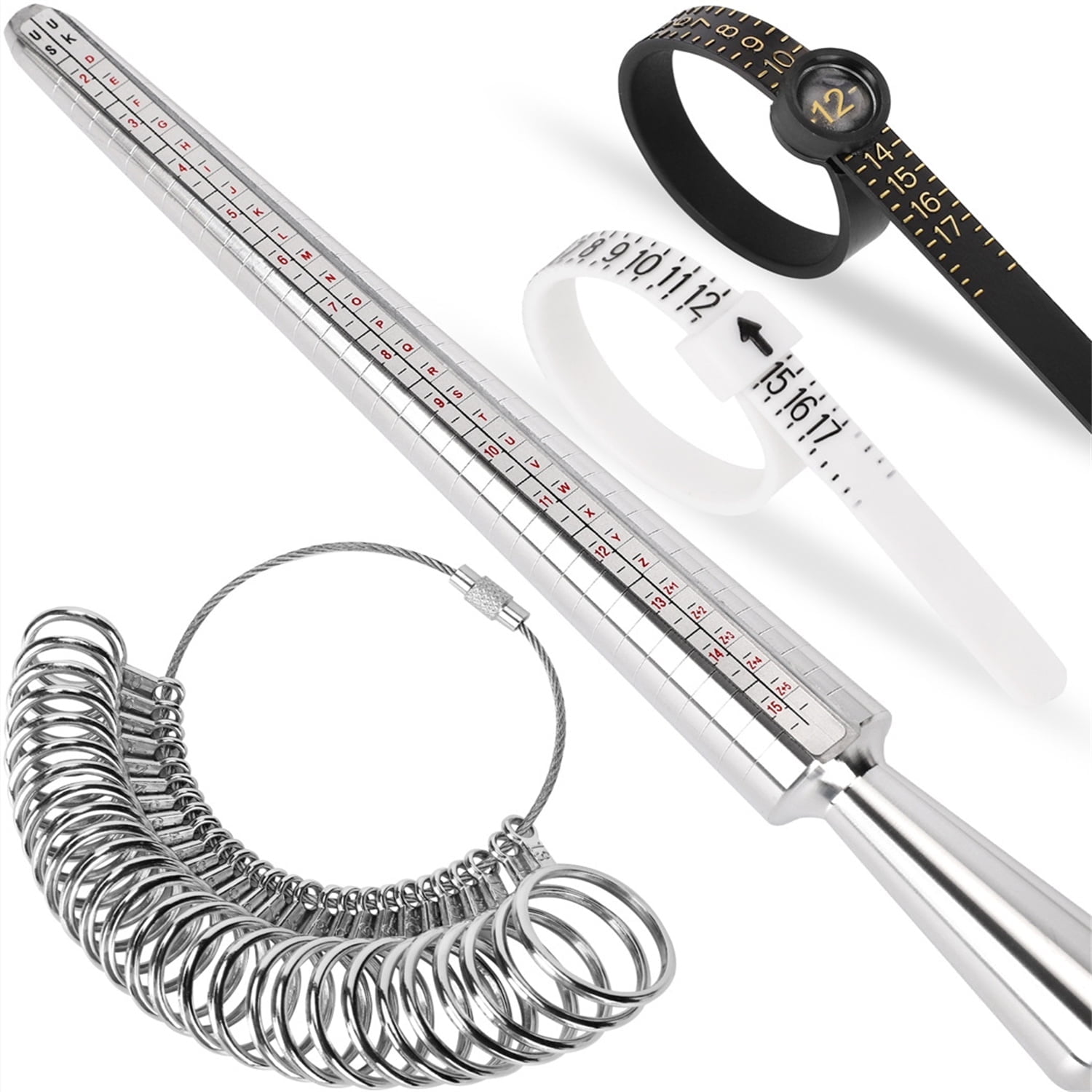 COEHAOPIKE Ring Sizer Measuring Tool Kit Ring Sizing Kit with Ring Size 0-13 Metal Ring Mandrel Measurer Finger Size 1-17 Ring Sizers Stick for Men Women Ring Measurement