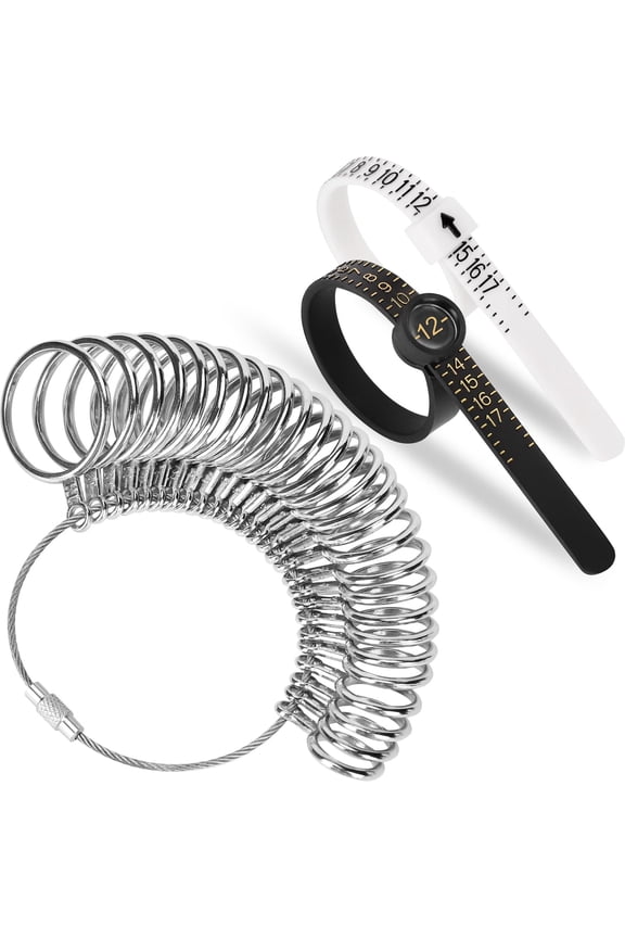 Ring Sizer Measuring Tool Kit Upgraded, 27 PCS Stainless Steel Measuring Ring Tool, US Ring Size 0-13 with Half Size, 2 PCS Reusable Finger Size 1-17 USA Rings Size with Magnified Glass
