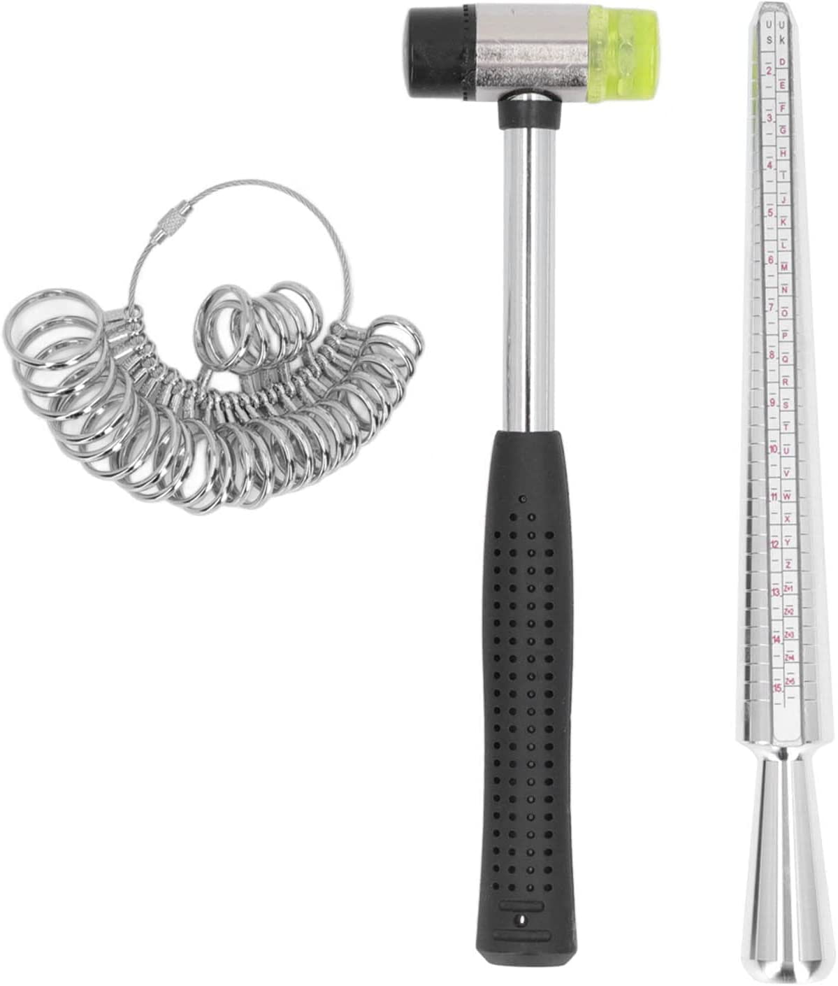 Ring Sizer Measuring Tool, Mandrel Gauge Jewelry Hammer Measurement Maker Kit Sizing Stick for