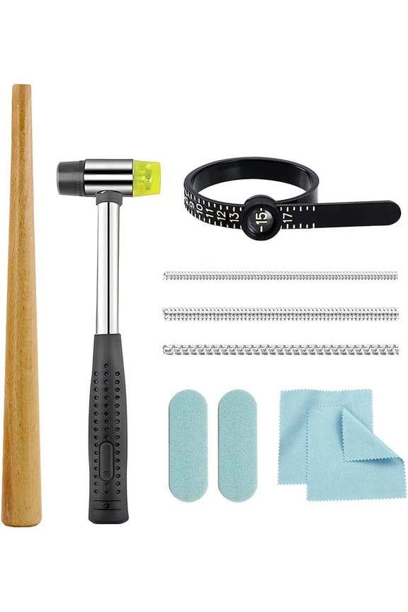 Ring Sizer Measuring Tool Ring Mandrel Sizing Kit Ring Shaper to Fix Bent Rings Fixer Rings Repair Tool Finger Size Resize Jewelers Mandrel and Hammer Ring Sizers Adjuster (-10PCS)