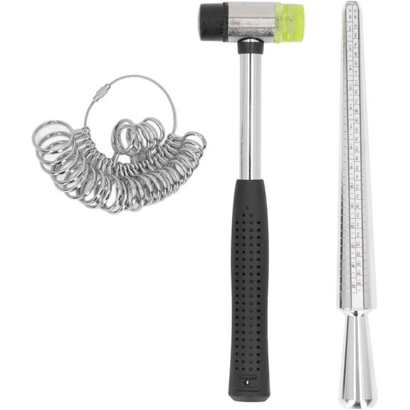Ring Sizer Measuring Tool Set, Ring Mandrel Metal Ring Sizer Set, Mandrel Gauge Jewelry Hammer Measurement Maker Kit, for Man Women Jewelry Making