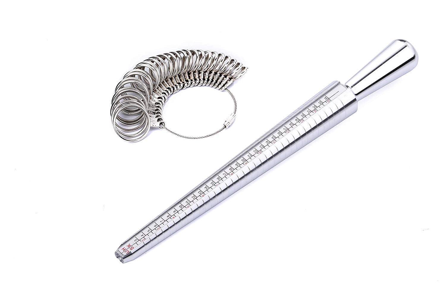 Sherry Ring Size Measuring Tool with Plastic Ring Mandrel & Ring Sizer Guage, Four Size Ring Stick Jewelry Mandrel and Ring Gauge Finger Sizing for Jewelry