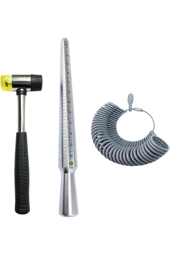 Ring Sizer Set Metal Measuring Tool Ring Mandrel Finger Sizing Gauge Set US Size Jewelry Measurement Tools with Jewelers Rubber Hammer