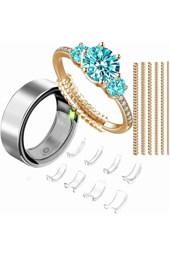 Ring Sizers for Loose Rings, 14 count 2-In-1 Tightener Kit with Spiral Coil & Spacer Adjuster for 1-9.5 mm Engagement Wedding Thin Band, Inserts  0.5-1.5 Sizes ()