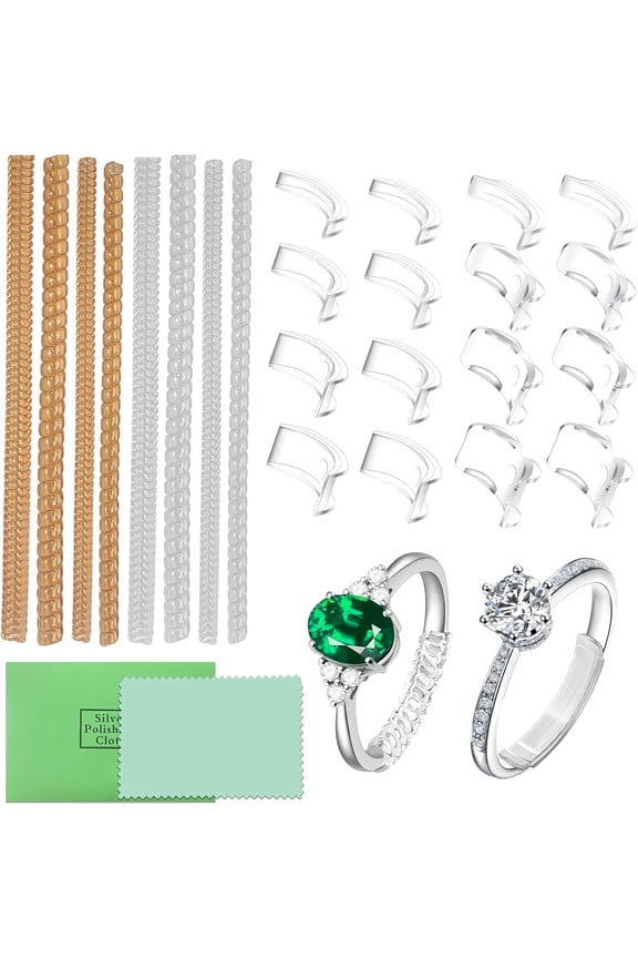 Ring Sizers for Loose Rings,24PCS Ring Sizer Adjuster for Loose Rings with Polishing Cloth,12 Sizes,Ring Guards for Women&Men,Invisible Resizer Design for Spacers & Tighteners,Fit Almost Any Rings