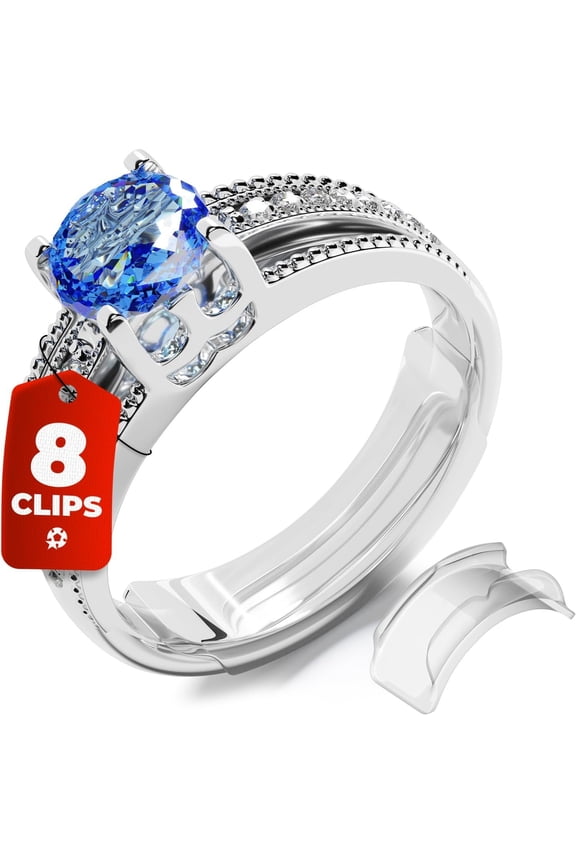 Ring Sizers for Loose Rings - Clip Ring Adjusters in 8 Sizes, Fits Flat Bands Up to 8 mm, Invisible Ring Guards for Women & Men