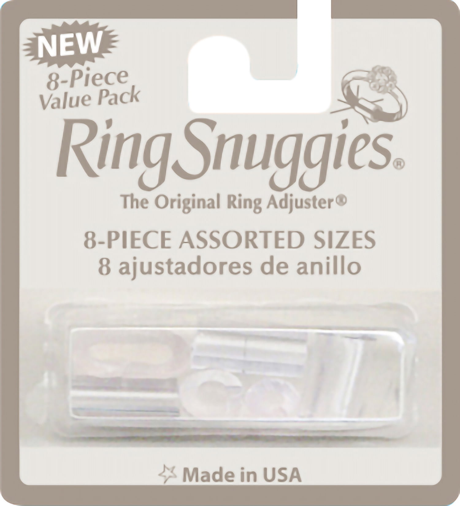 Ring Snuggies "The Original Ring Adjuster" – Clear Plastic, 8-Piece Value Pack
