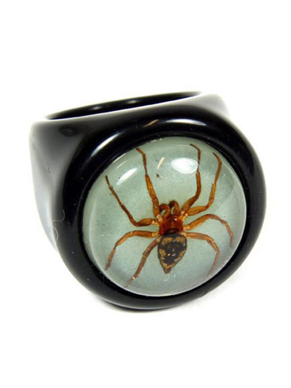 Ring Spider Black Ring with Glow in the Dark Back Size 6