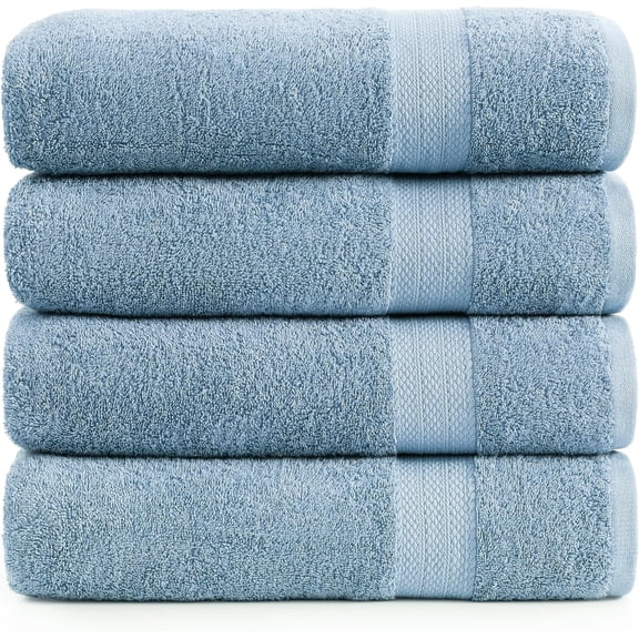 Ring Spun Cotton Bath Sheets 35 Inch by 66 Inch 4 Pack Jumbo Towel Set Cerulean Blue