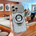 thumbnail image 1 of Ring Stand Case for iPhone 13 Pro Max with Camera Lens Protector, Anti-Scratch Plating Case with Wave-Shaped Glitter Leopard Pattern Design Compatible with MagSafe Shockproof Bracket Cover, Silver, 1 of 11