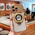 thumbnail image 1 of Ring Stand Case for iPhone 15 Plus with Camera Lens Protector, Anti-Scratch Plating Case with Wave-Shaped Glitter Leopard Pattern Design Compatible with MagSafe Shockproof Bracket Cover, Gold, 1 of 11