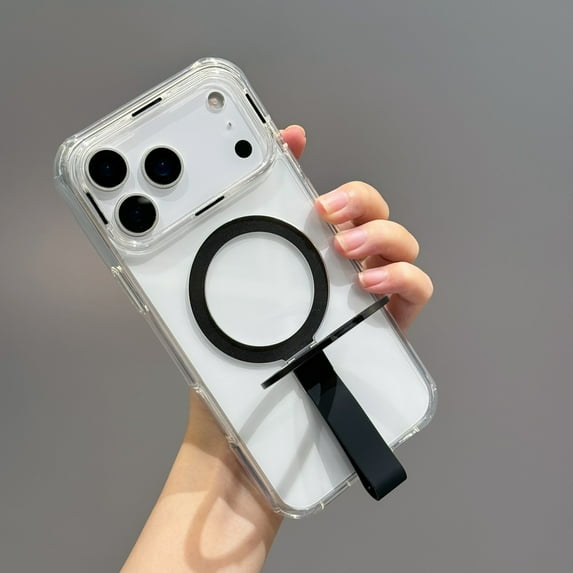 Ring Stand Case for iPhone 17 Pro Max, Built-in Invisible Stand, Secure Finger Strap, Transparent Clear Slim Military Grade Shockproof Drop Protection Phone Cover for iPhone 17 Pro Max, Black
