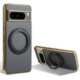 thumbnail image 1 of Ring Stand for Google Pixel 8 Case, [Magnetic Compatible with Mag-Safe & Support Car Mount] Shockproof Plating Frame PU Leather Phone Case, Rotatable Stand Cover for Google Pixel 8, Gray, 1 of 6