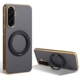 thumbnail image 1 of Ring Stand for Samsung Galaxy A26 5G Case, [Magnetic Compatible with Mag-Safe & Support Car Mount] Shockproof Plating Frame PU Leather Phone Case, Rotatable Stand Cover for Galaxy A26 5G, Gray, 1 of 6