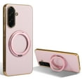 thumbnail image 1 of Ring Stand for Samsung Galaxy A36 5G Case, [Magnetic Compatible with Mag-Safe & Support Car Mount] Shockproof Plating Frame PU Leather Phone Case, Rotatable Stand Cover for Galaxy A36 5G, Pink, 1 of 6
