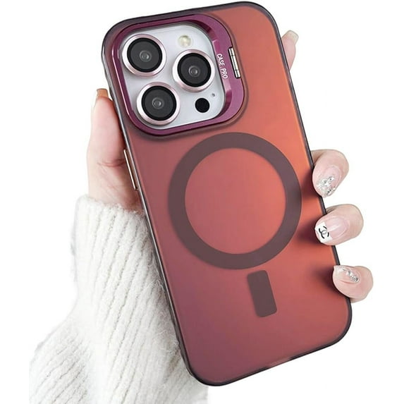 Ring Stand for iPhone 13 Pro Max Case Compatible with MagSafe with Camera Protector Iridescent Translucent Matte Case for 13 ProMax,Rose Red