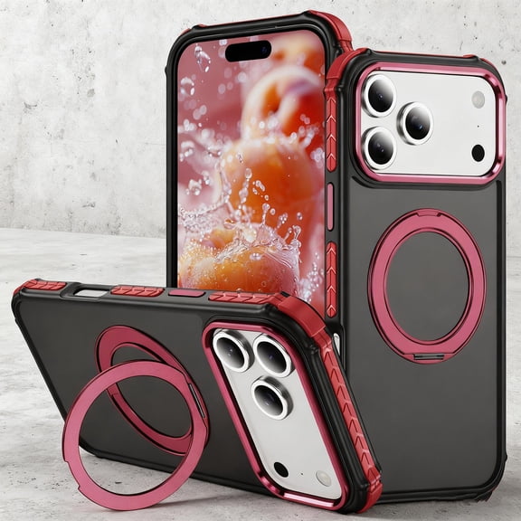 Ring Stand for iPhone 16 Pro Case, Support Wireless Charging, Build-in Invisible Ring Kickstand, Secure Ring Grip, Shockproof Drop Resistant Protective Phone Cover for iPhone 16 Pro, Red