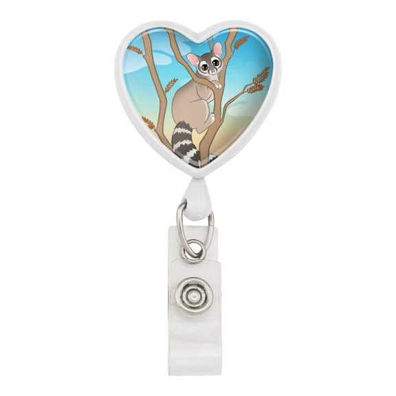 Ring-Tailed Cat Heart Lanyard Retractable Reel Badge ID Card Holder