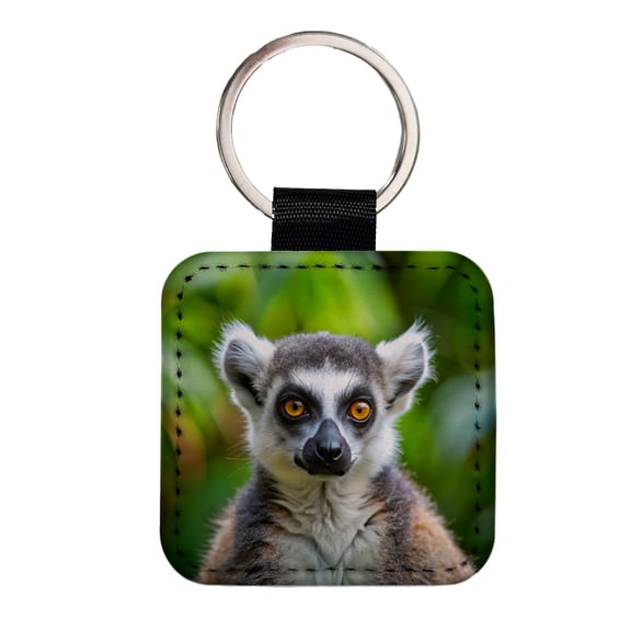Ring-Tailed Lemur Faux Leather Square Keychain