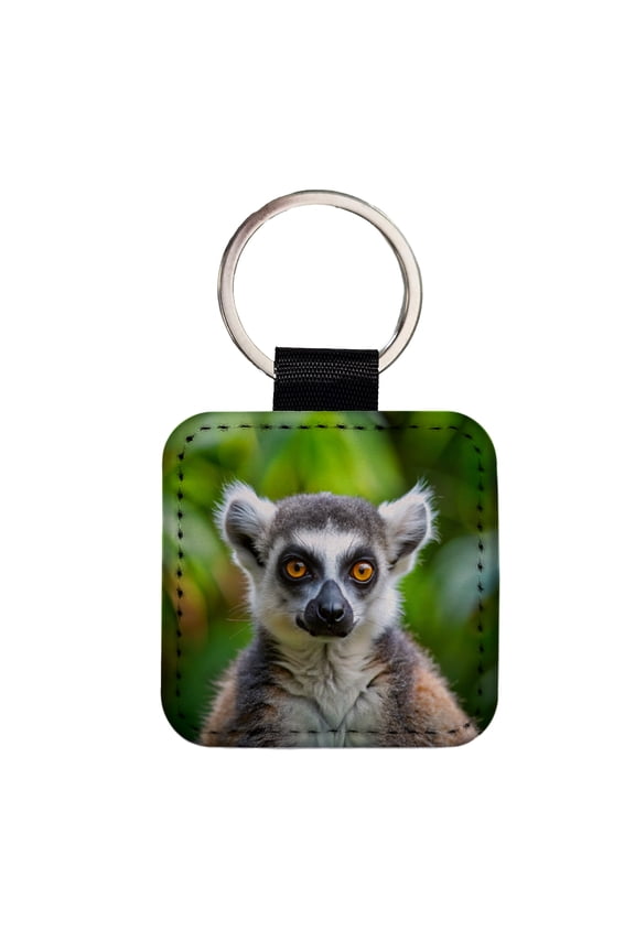 Ring-Tailed Lemur Faux Leather Square Keychain