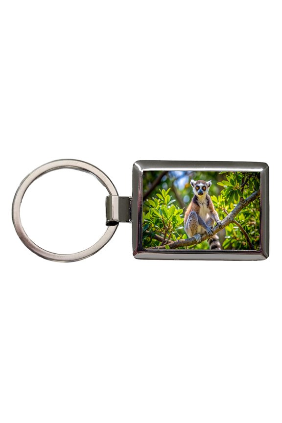 Ring-Tailed Lemur In Tree Metal Rectangle Keychain