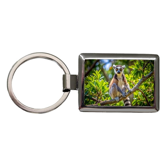 Ring-Tailed Lemur In Tree Metal Rectangle Keychain