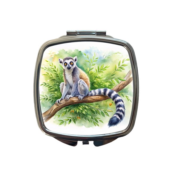 Ring-Tailed Lemur In Tree Watercolor Travel Makeup Handbag Purse Small Pocket Compact Mirror