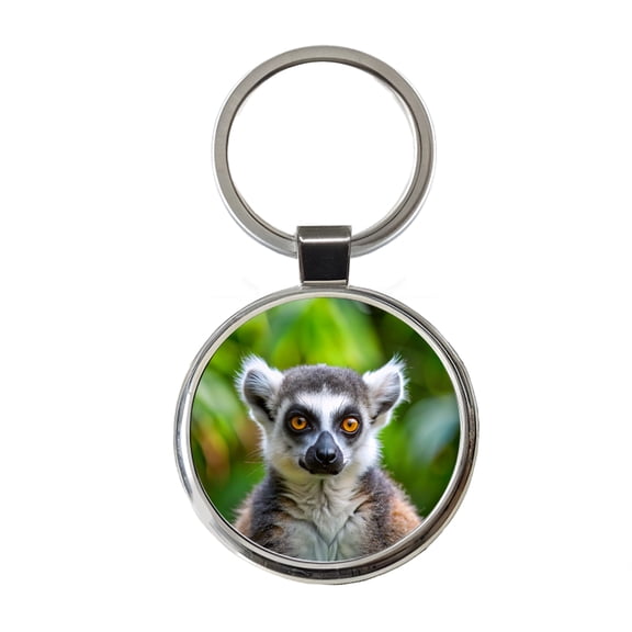 Ring-Tailed Lemur Metal Round Keychain