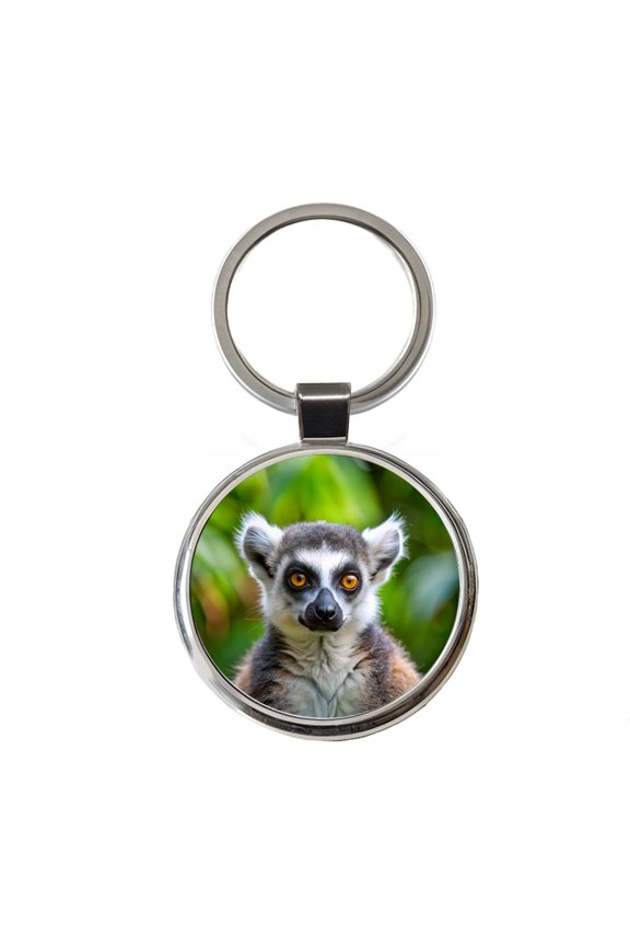 Ring-Tailed Lemur Metal Round Keychain