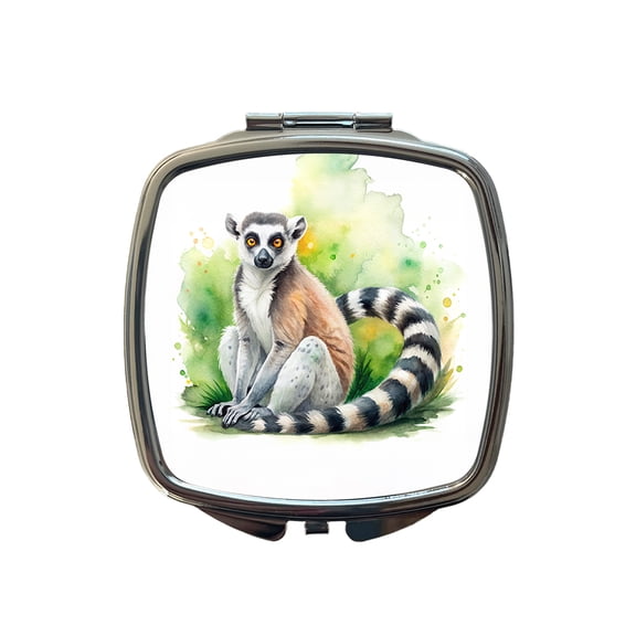 Ring-Tailed Lemur Watercolor Travel Makeup Handbag Purse Small Pocket Compact Mirror