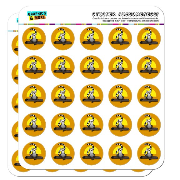 Ring-Tailed Lemur on Log 1" Planner Calendar Scrapbooking Crafting Opaque Stickers