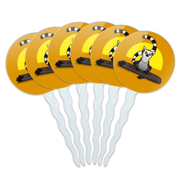 Ring-Tailed Lemur on Log Cupcake Picks Toppers Decoration Set of 6