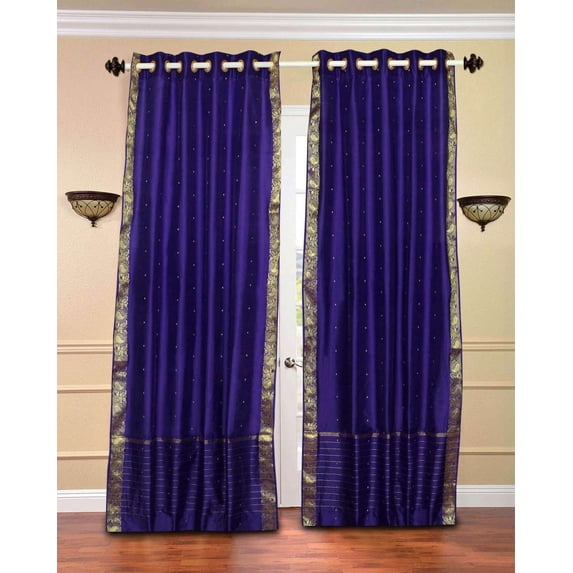 Ring Top Sheer Sari Curtains 60" W X 84" L matching tiebacks- Handcrafted Purple Drapes Unlined for light & airy ambience Perfect for Living/Bedroom/Dining Room Sold in Pairs
